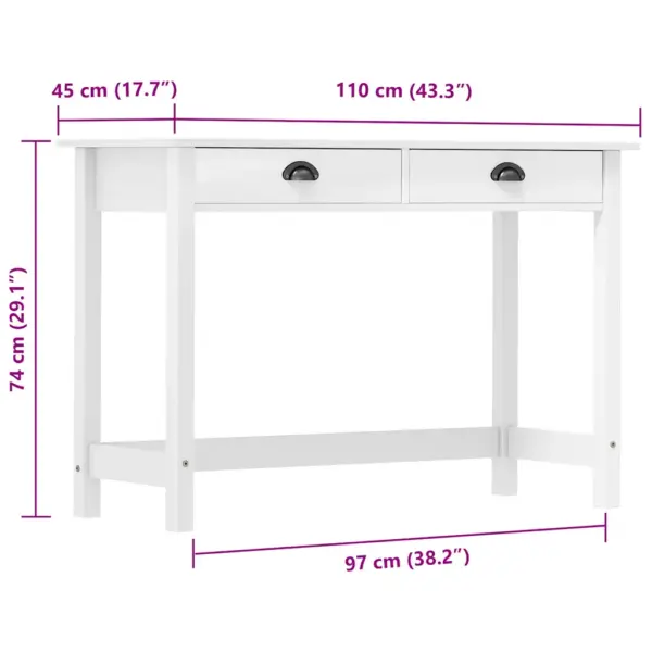 Valge männipuidust konsoollaud Hill 2 sahtliga, 110 x 45 x 74 cm – 7