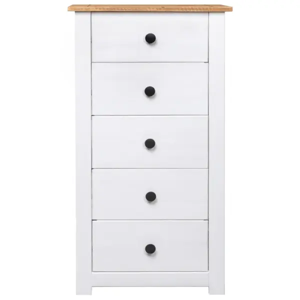Valge männipuidust kummut 5 sahtliga, Panama sari, 46 x 40 x 89 cm – 3