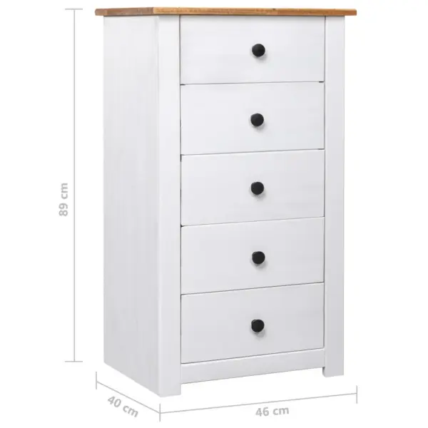 Valge männipuidust kummut 5 sahtliga, Panama sari, 46 x 40 x 89 cm – 9