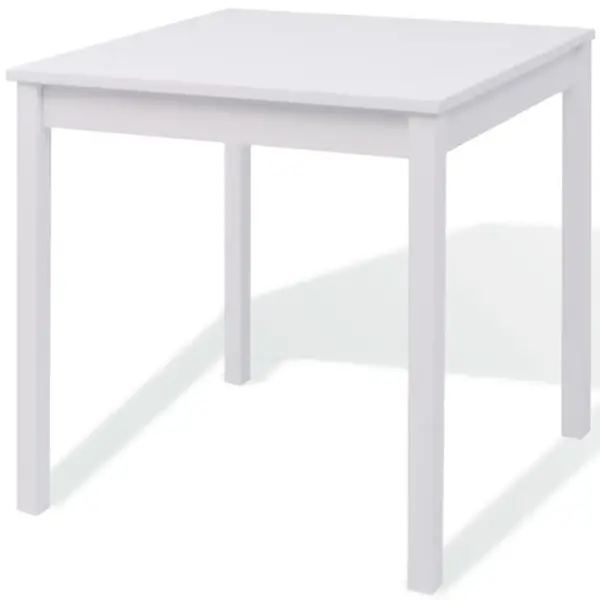 Kolmeosaline valge männipuidust söögitoakomplekt, laud 70 x 70 cm ja 2 tooli – 3
