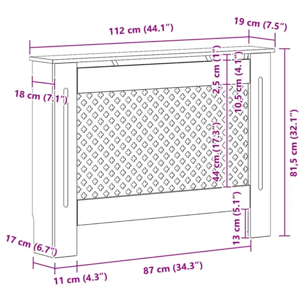 Valge MDF radiaatorikate riiulipinnaga, 112 x 19 x 81,5 cm – 9