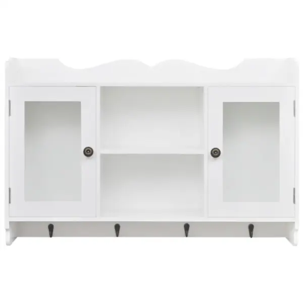 Valge MDF seinavitriinkapp klaasuste ja konksudega, 68 x 17 x 44 cm - 3