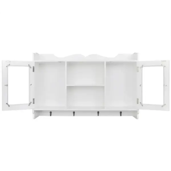 Valge MDF seinavitriinkapp klaasuste ja konksudega, 68 x 17 x 44 cm - 4