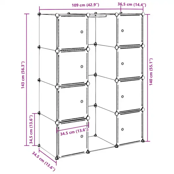 Valge modulaarne plastkapp 9 sektsiooniga, 109 x 36,5 x 143 cm - 10