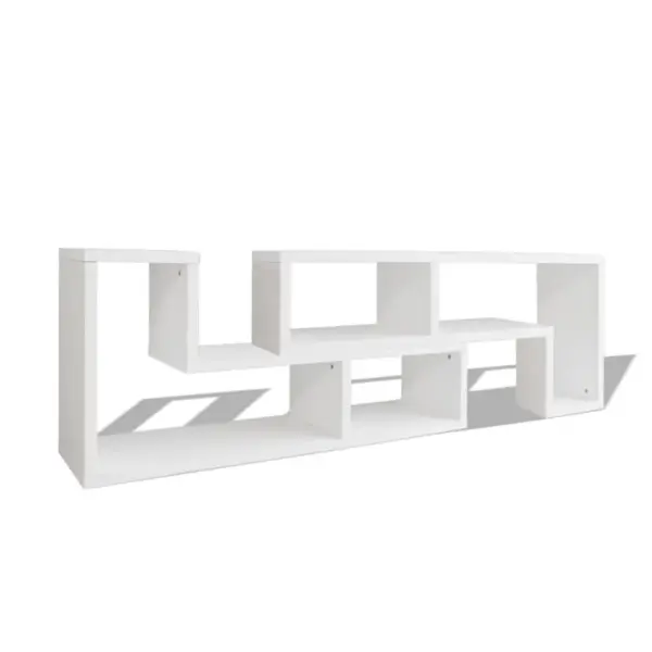 Valge modulaarne telerialus kahe L-kujulise riiuliga, MDF ja puitlaastplaat, ühe elemendi mõõdud 120 x 30 x 56,4/28 cm – 2