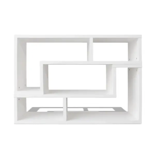 Valge modulaarne telerialus kahe L-kujulise riiuliga, MDF ja puitlaastplaat, ühe elemendi mõõdud 120 x 30 x 56,4/28 cm – 3