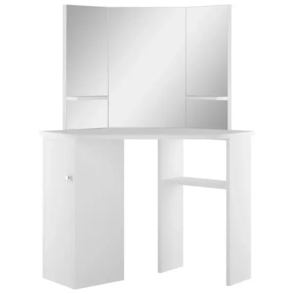Nurga tualettlaud kolmepeegliga, valge MDF ja melamiin, 111 x 54 x 141,5 cm – 2