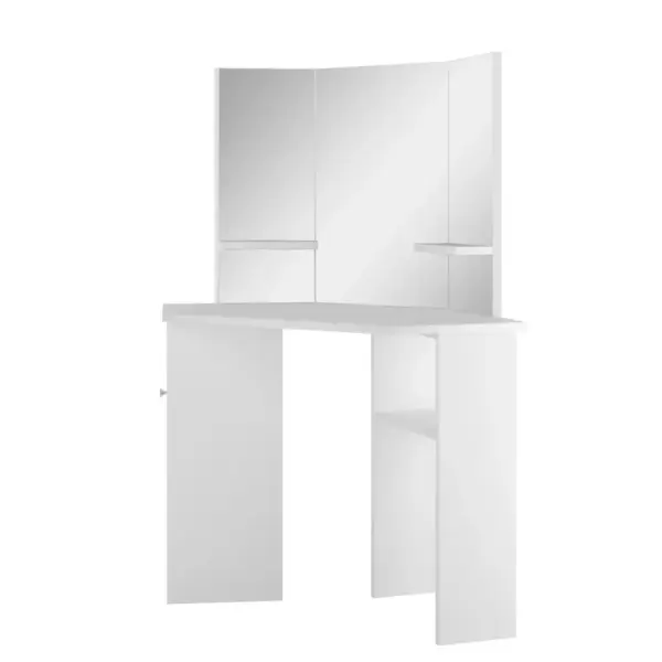 Nurga tualettlaud kolmepeegliga, valge MDF ja melamiin, 111 x 54 x 141,5 cm – 4