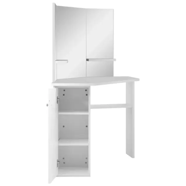 Nurga tualettlaud kolmepeegliga, valge MDF ja melamiin, 111 x 54 x 141,5 cm – 5