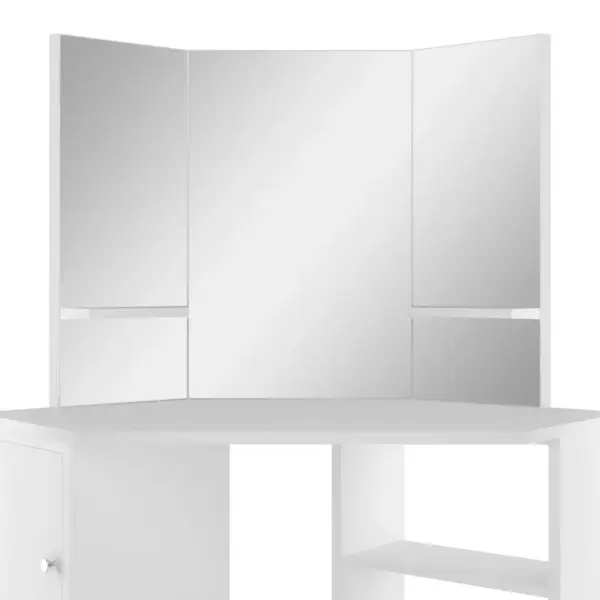 Nurga tualettlaud kolmepeegliga, valge MDF ja melamiin, 111 x 54 x 141,5 cm – 7