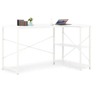 Valge L-kujuline arvutilaud 2 riiuliga, 120 x 72 x 70 cm