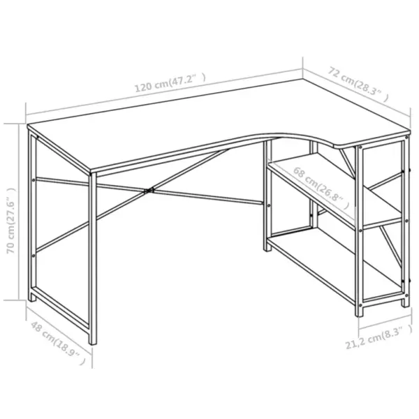 Valge L-kujuline arvutilaud 2 riiuliga, 120 x 72 x 70 cm – 8