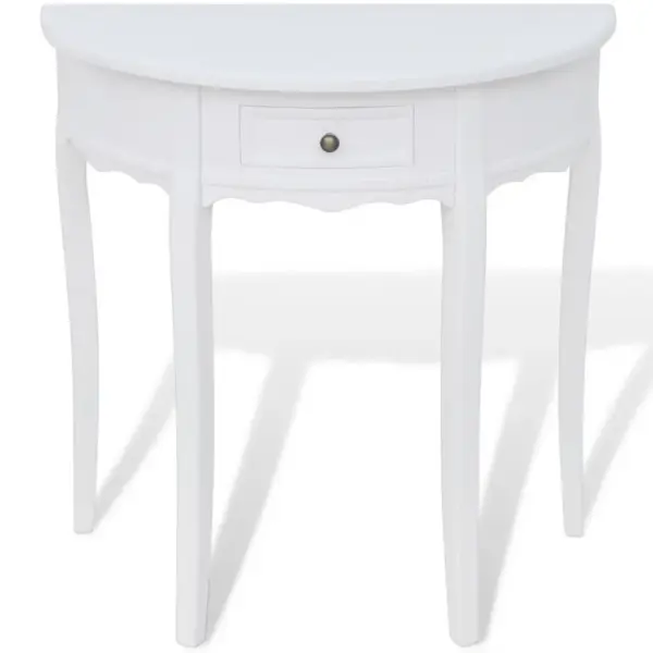 Valge poolringikujuline konsoollaud sahtliga, MDF ja männipuit, 80 x 40 x 78 cm – 2