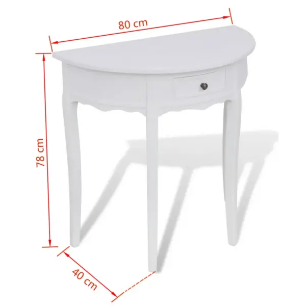Valge poolringikujuline konsoollaud sahtliga, MDF ja männipuit, 80 x 40 x 78 cm – 4