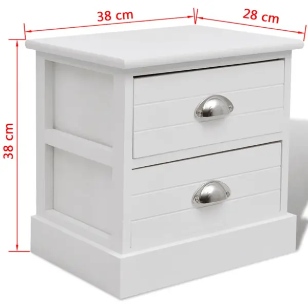 Valge Prantsuse maakodu stiilis öökapp 2 sahtliga, 38 x 28 x 38 cm – 6