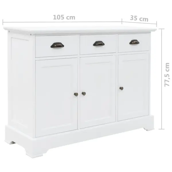 Valge puhvetkapp 3 ukse ja 3 sahtliga, MDF ja männipuit, 105 x 35 x 77,5 cm – 9