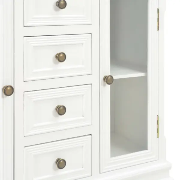 Valge puhvetkapp 4 sahtli ja 2 akrüülklaasist uksega, MDF ja männipuit, 70 x 28 x 70 cm – 7