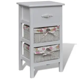 Valge puidust kapp 1 sahtli ja 2 korviga, Paulownia puit ja MDF, 35 x 25 x 60,5 cm