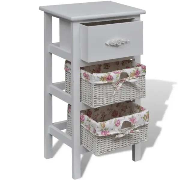 Valge puidust kapp 1 sahtli ja 2 korviga, Paulownia puit ja MDF, 35 x 25 x 60,5 cm – 3