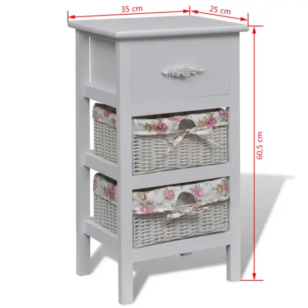Valge puidust kapp 1 sahtli ja 2 korviga, Paulownia puit ja MDF, 35 x 25 x 60,5 cm – 6