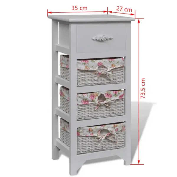 Valge puidust kapp 1 sahtli ja 3 korviga, Paulownia puit, 35 x 27 x 73,5 cm – 6