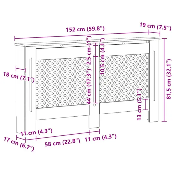 Valge MDF radiaatorikate riiulipinnaga, 152 x 19 x 81,5 cm – 9