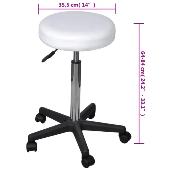 Valge reguleeritav kontoritool ratastel, ümar iste 64–84 cm – 4