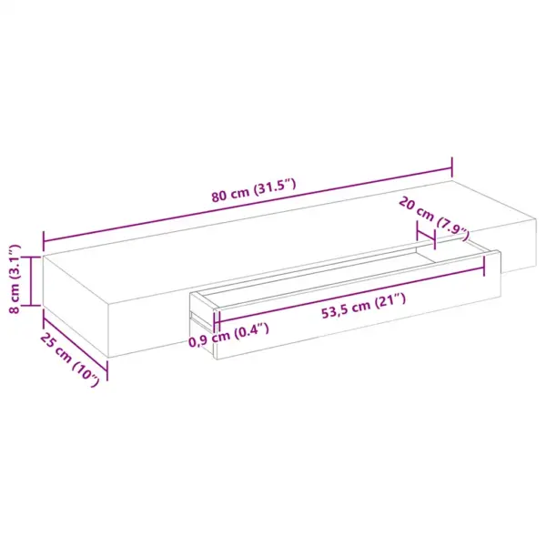 Valge seinale kinnitatav MDF riiul sahtliga, 80 x 25 x 8 cm – 9