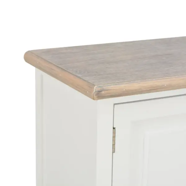 Telerikapp ukse ja avatud riiulitega, valge/puiduvärvi, Paulownia-puidust lauaplaadiga, 90 x 30 x 40 cm – 6