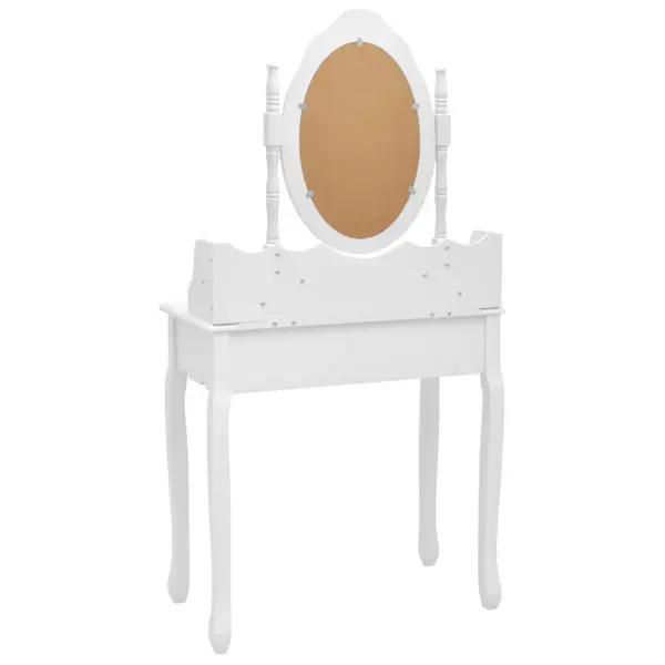 Valge tualettlaud peegliga ja taburetiga, 4 sahtlit, Paulownia puit, 75 x 69 x 140 cm – 5