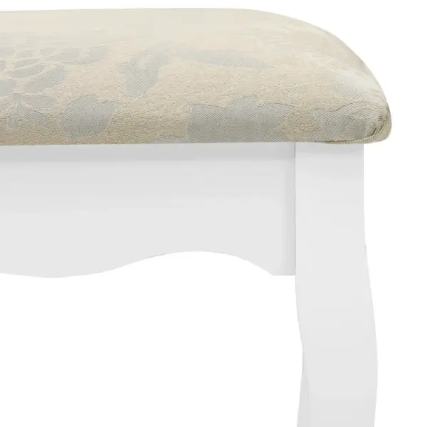 Valge tualettlaud peegliga ja taburetiga, 4 sahtlit, Paulownia puit, 75 x 69 x 140 cm – 10