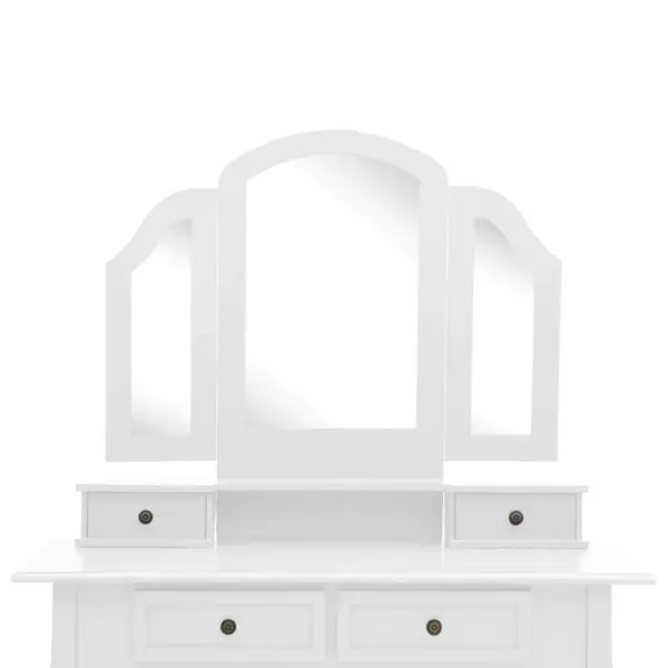 Valge tualettlaud taburetiga, 3-osalise peegliga, paulowniapuidust, 100 x 40 x 146 cm - 7