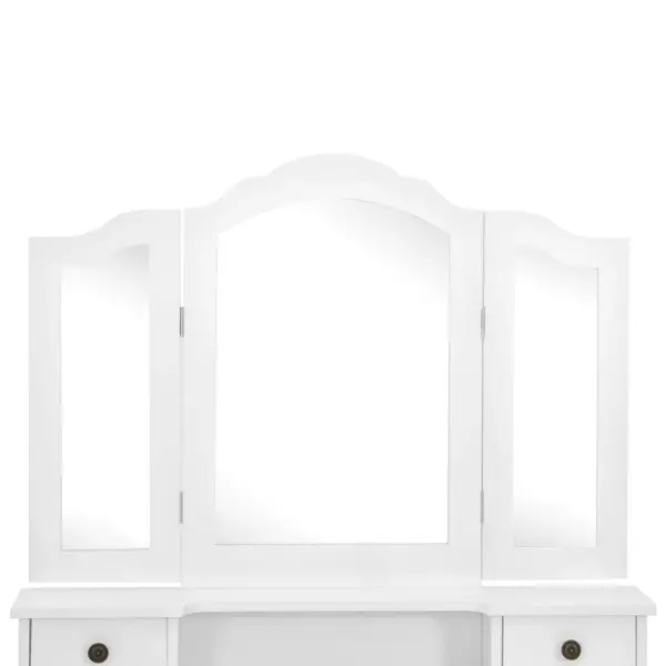 Valge tualettlaud taburetiga, Paulownia puit, 4 sahtlit ja 3 peeglit, 80 x 69 x 141 cm - 7