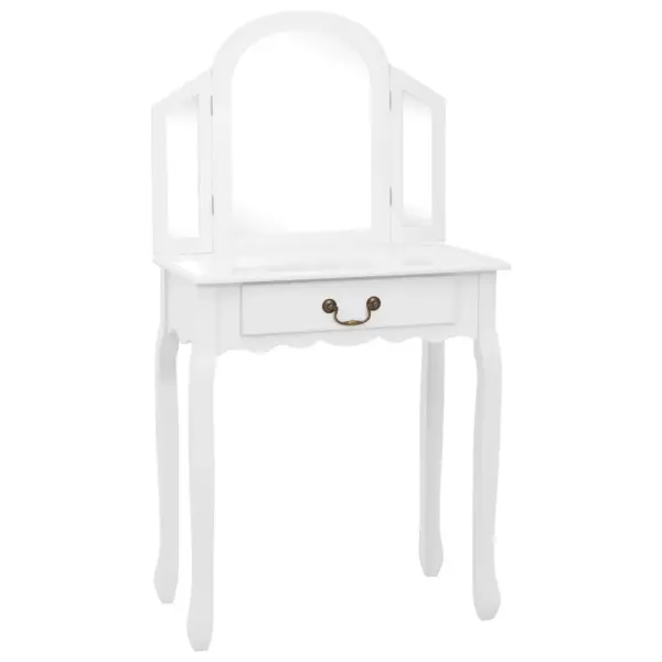 Valge tualettlaud ovaalse peegli ja taburetiga, Paulownia puit ja MDF, 65 x 36 x 128 cm – 2