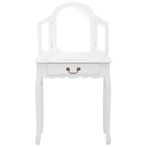 Valge tualettlaud ovaalse peegli ja taburetiga, Paulownia puit ja MDF, 65 x 36 x 128 cm – 3