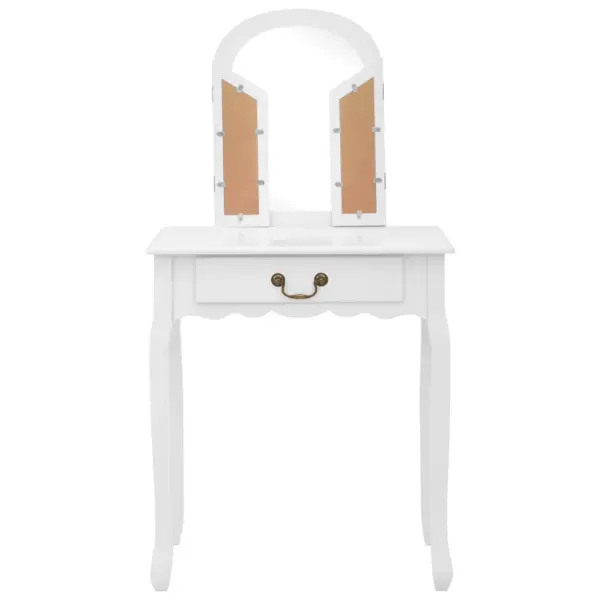 Valge tualettlaud ovaalse peegli ja taburetiga, Paulownia puit ja MDF, 65 x 36 x 128 cm – 4