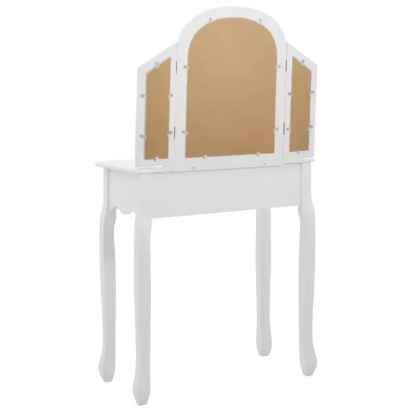 Valge tualettlaud ovaalse peegli ja taburetiga, Paulownia puit ja MDF, 65 x 36 x 128 cm – 6