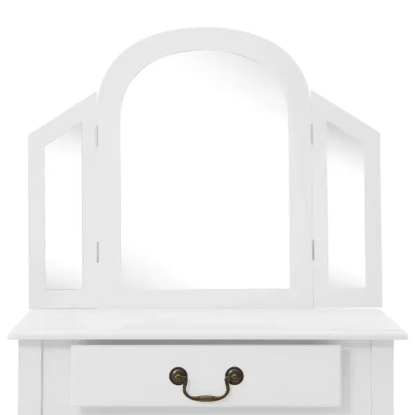 Valge tualettlaud ovaalse peegli ja taburetiga, Paulownia puit ja MDF, 65 x 36 x 128 cm – 7