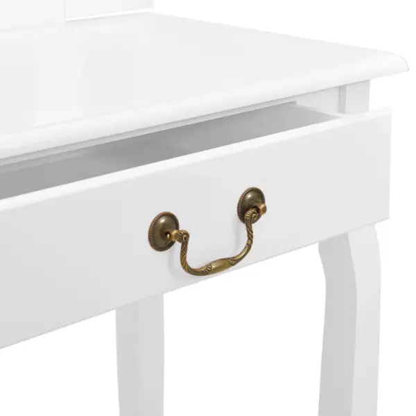 Valge tualettlaud ovaalse peegli ja taburetiga, Paulownia puit ja MDF, 65 x 36 x 128 cm – 8