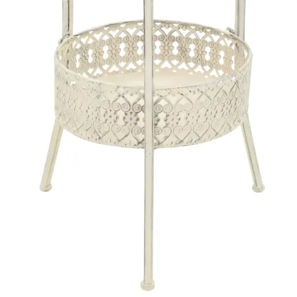 Ümmargune vanaaegses stiilis metallist bistroolaud korviga, valge, 40 x 70 cm – 5