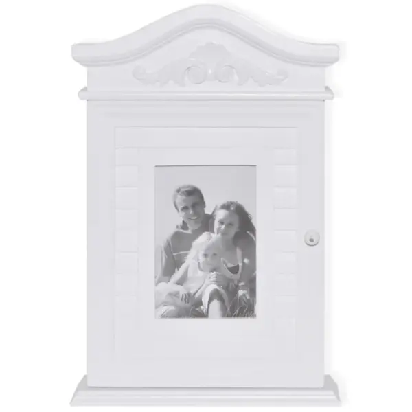 Seinale kinnitatav võtmekapp klaasist fotoraamiga, valge MDF ja männipuit, 22,5 x 6,5 x 34,5 cm – 3