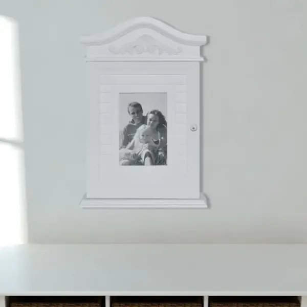 Seinale kinnitatav võtmekapp klaasist fotoraamiga, valge MDF ja männipuit, 22,5 x 6,5 x 34,5 cm – 4