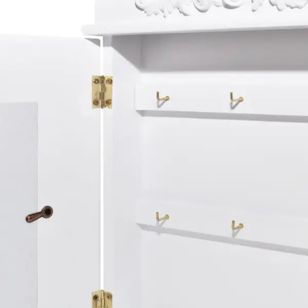 Seinale kinnitatav võtmekapp klaasist fotoraamiga, valge MDF ja männipuit, 22,5 x 6,5 x 34,5 cm – 6