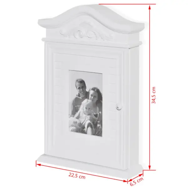 Seinale kinnitatav võtmekapp klaasist fotoraamiga, valge MDF ja männipuit, 22,5 x 6,5 x 34,5 cm – 9