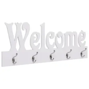 Seinale kinnitatav WELCOME riidenagi 5 konksuga, valge, 74 x 29,5 cm