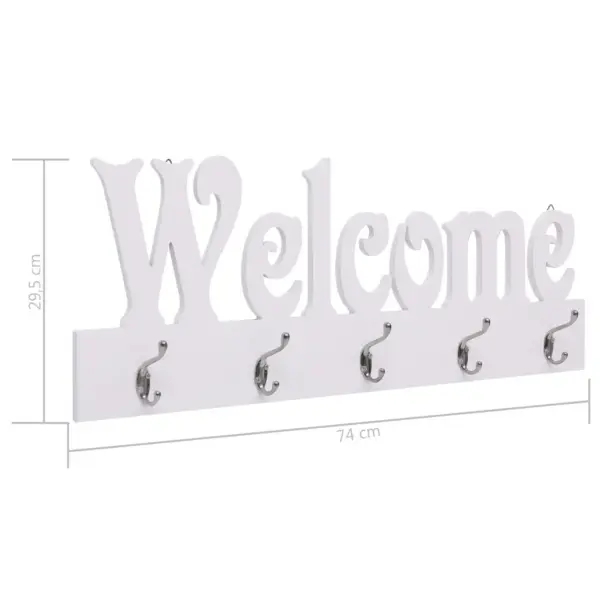 Seinale kinnitatav WELCOME riidenagi 5 konksuga, valge, 74 x 29,5 cm – 6