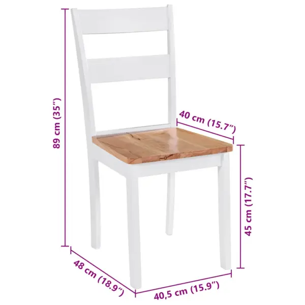 Söögitoolid 6 tk, valge raam ja naturaalne kautšukipuidust iste, 40,5 x 48 x 89 cm – 6