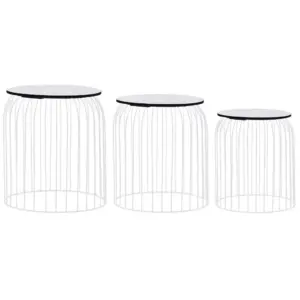 Valged metallist kohvilauad hoiukorv-funktsiooniga, 3 tk, MDF-plaadiga