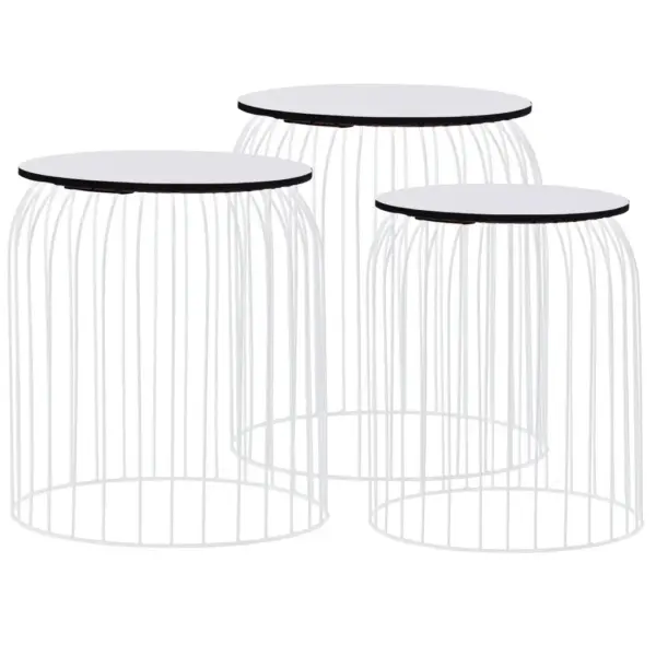 Valged metallist kohvilauad hoiukorv-funktsiooniga, 3 tk, MDF-plaadiga - 2