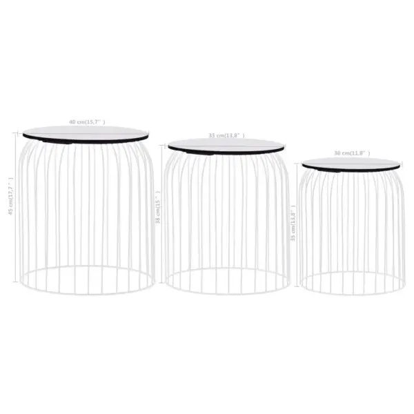 Valged metallist kohvilauad hoiukorv-funktsiooniga, 3 tk, MDF-plaadiga - 11